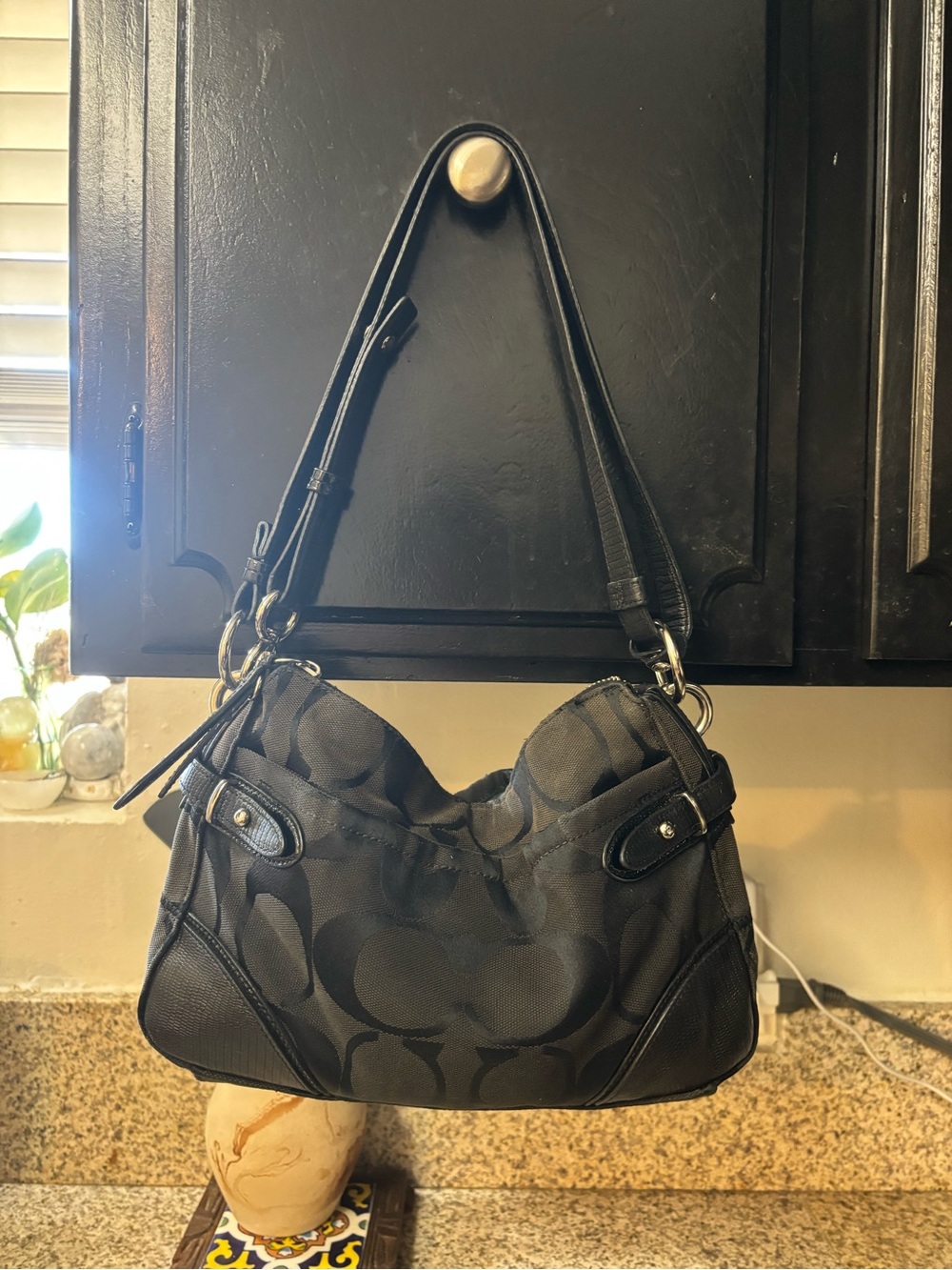 Coach Black Signature Hobo Shoulder Bag